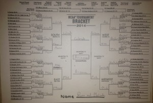 Our 2014 bracket. Ryan let me take the Buffs all the way to the championship. With Arizona winning, though? My family's influence I suppose...
